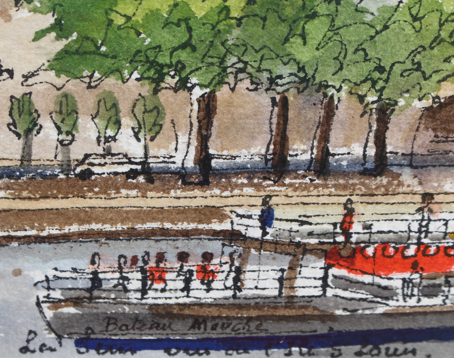 'The Pont Marie and Bateau Mouche' in Paris by Roland Hamon (1971)