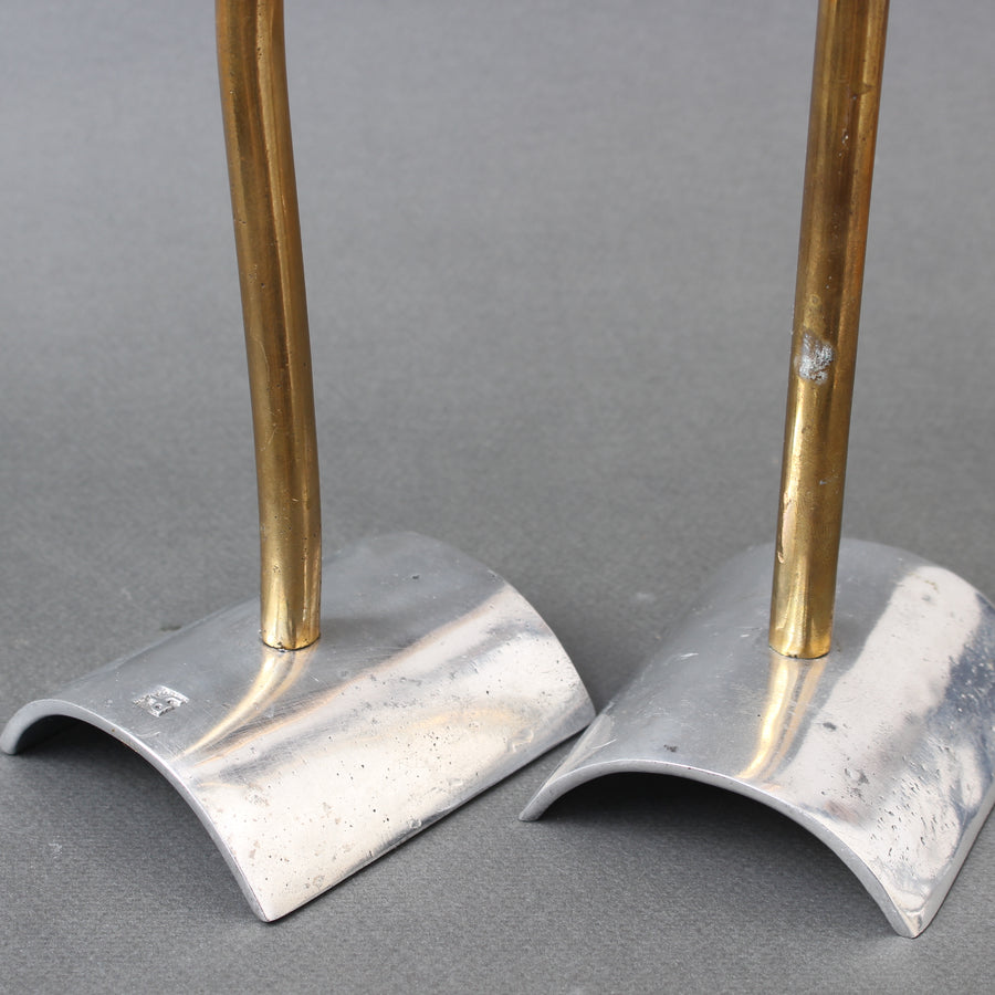 Pair of Brutalist Aluminium and Brass Candlesticks by David Marshall (circa 1980s)