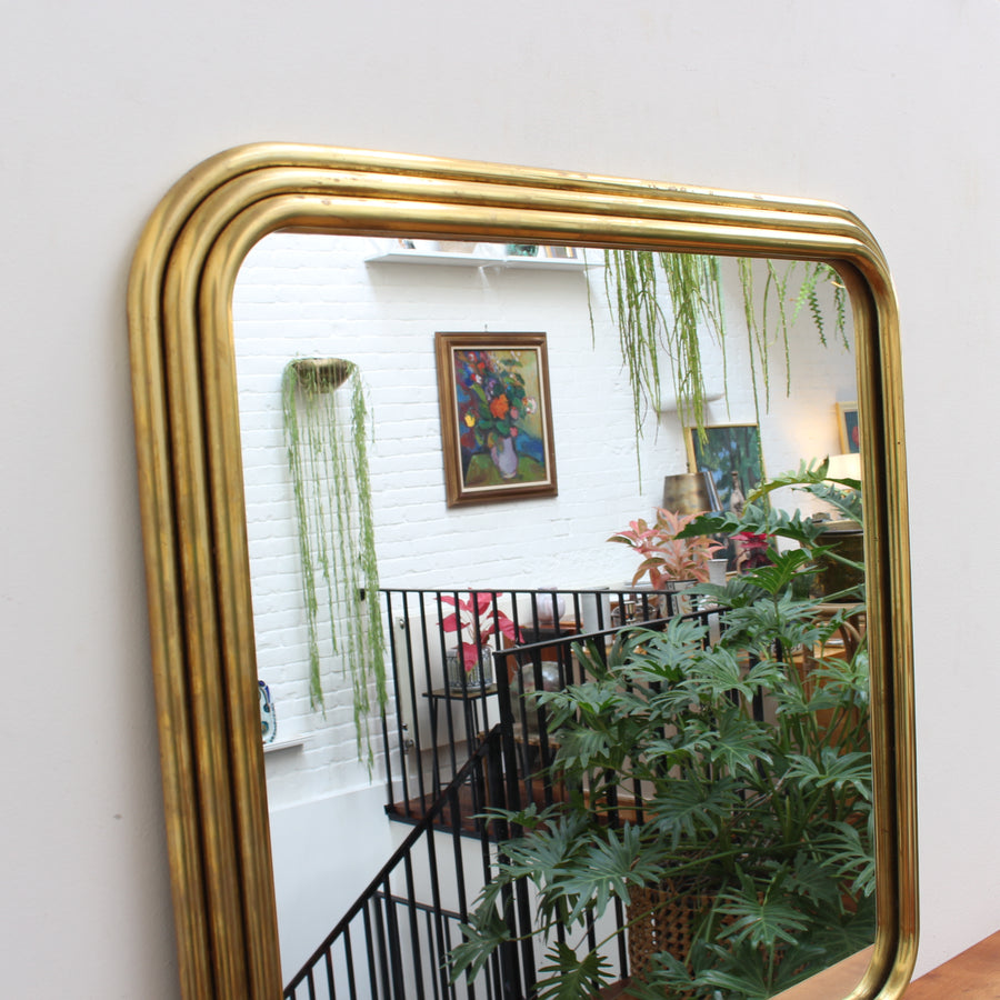 Vintage Italian Art Deco Wall Mirror with Brass Frame (circa 1960s)