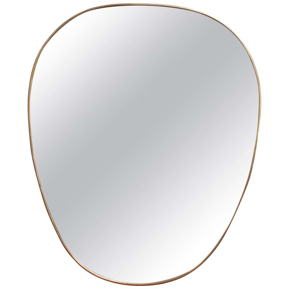 Mid-Century Egg-Shaped Italian Wall Mirror with Brass Frame (circa 1950s)