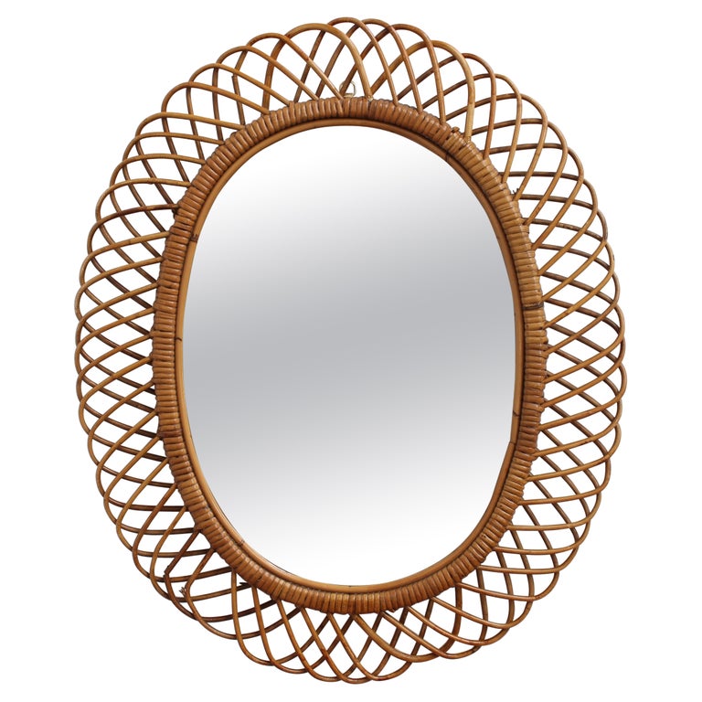 Italian Rattan Oval Wall Mirror (circa 1960s) Bureau of Interior Affairs (BIA London)