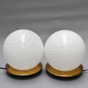 Pair of Murano Glass Globe Table Lamps (circa 1960s)