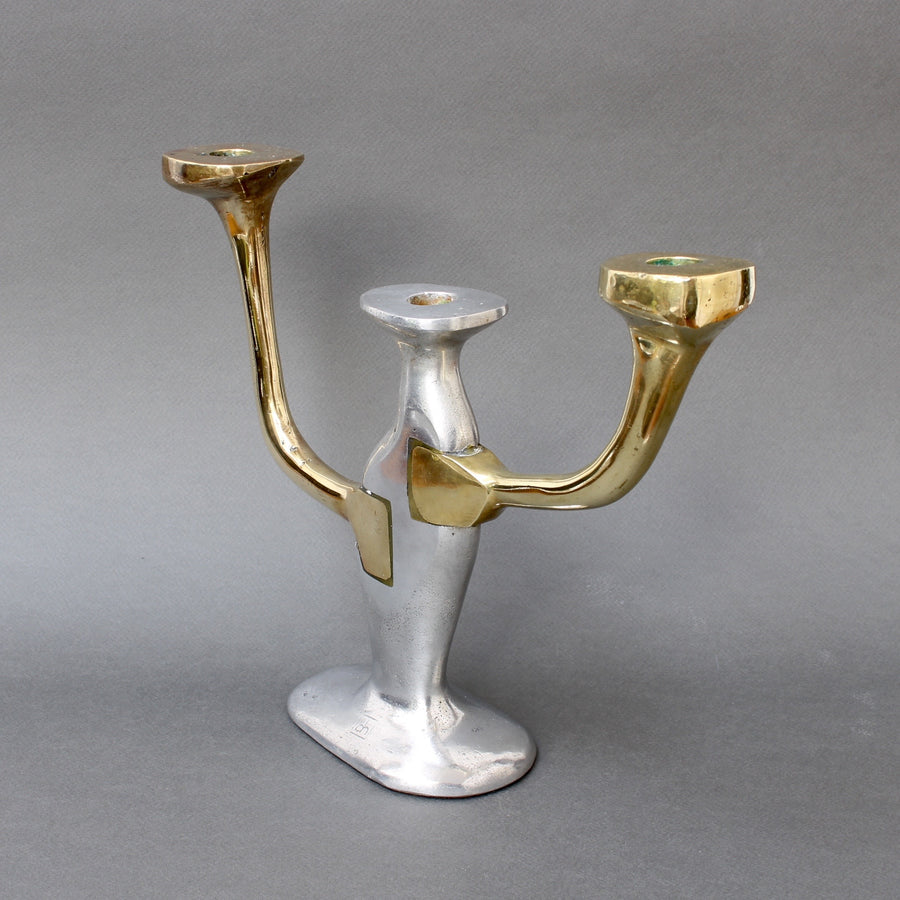 Aluminium and Brass Brutalist Style Candleholder by David Marshall (Circa 1970s)