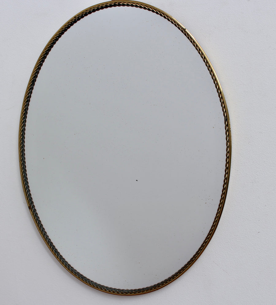 Vintage Italian Oval Wall Mirror in Brass Frame (circa 1950s) - Small
