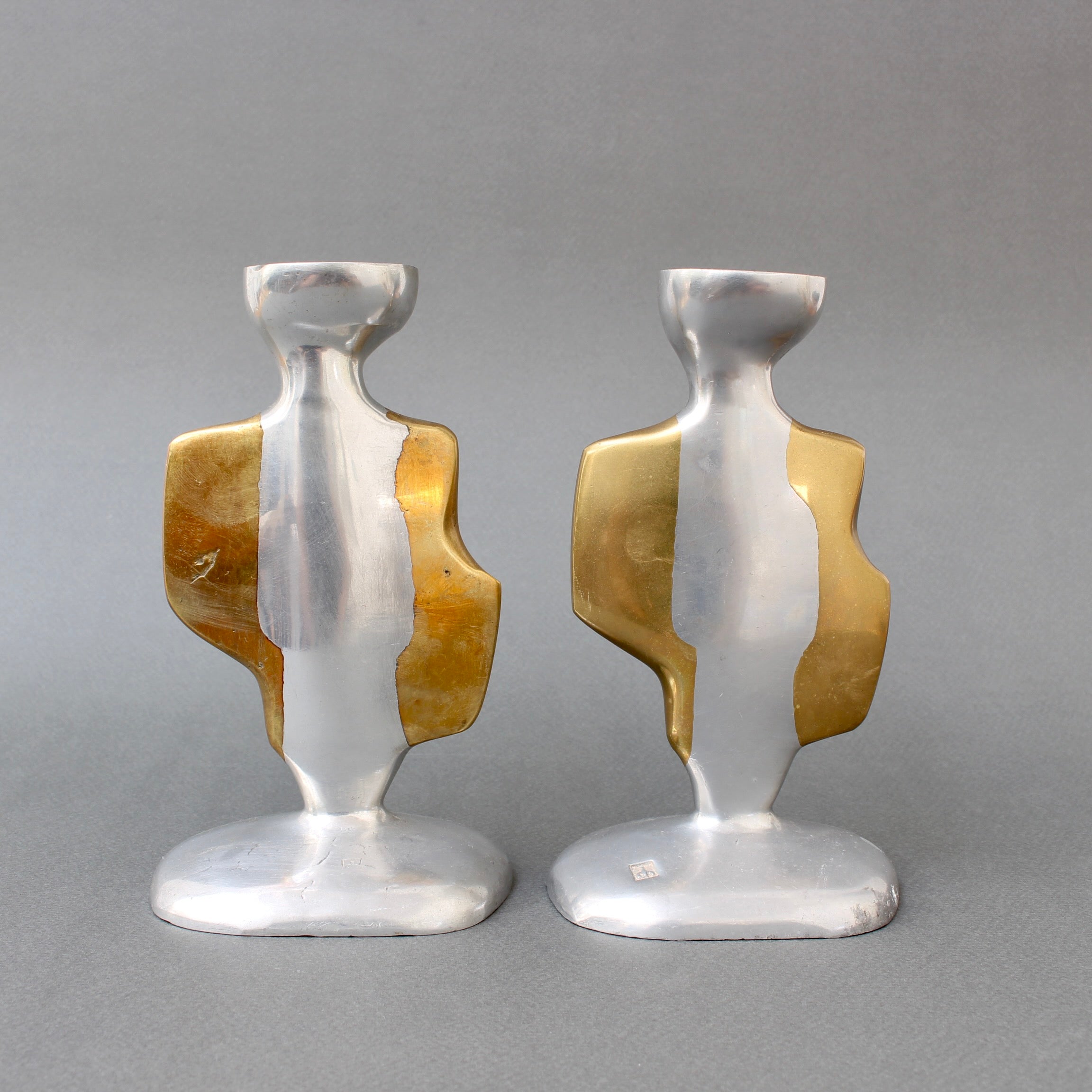 Pair of Aluminium and Brass Candle Stands by David Marshall (circa