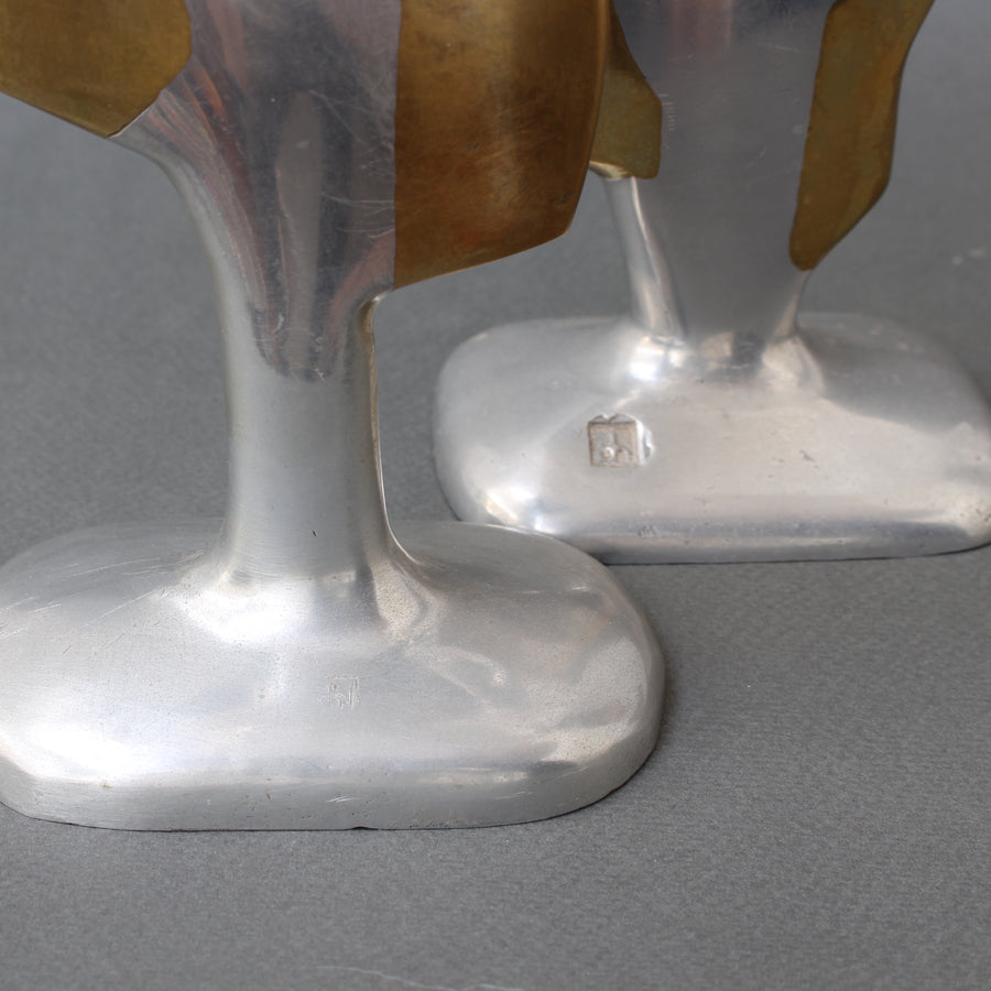 Pair of Aluminium and Brass Candle Stands by David Marshall (circa 1980s)