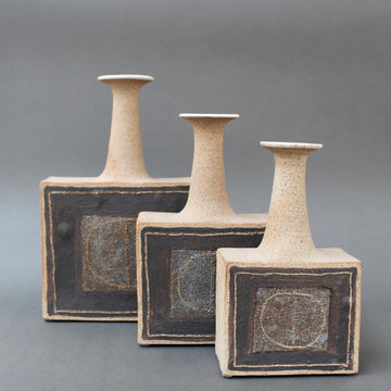 Trio of Italian Stoneware Vases with Abstract Motif by Bruno Gambone (circa 1990s)