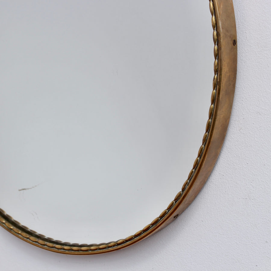 Mid-Century Italian Round Wall Mirror with Brass Frame (circa 1950s) - Small