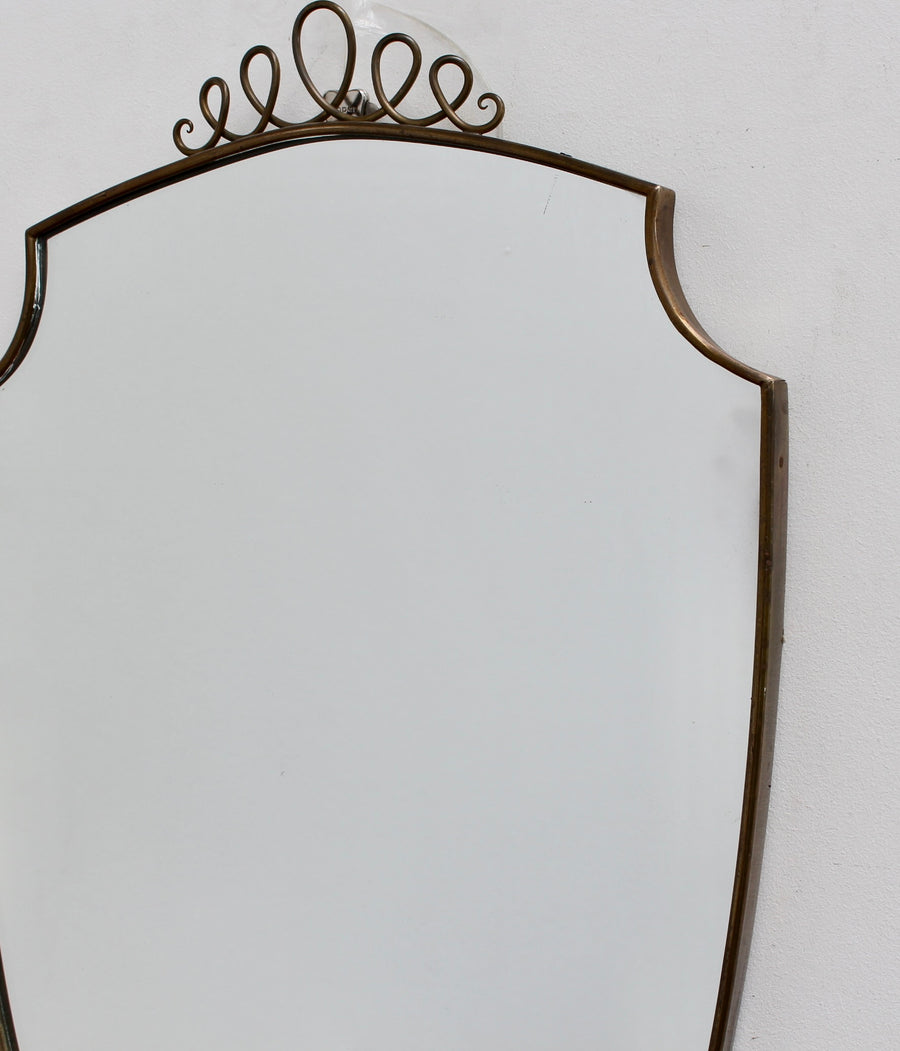 Vintage Italian Wall Mirror with Brass Frame and Top Flourish (circa 1950s)