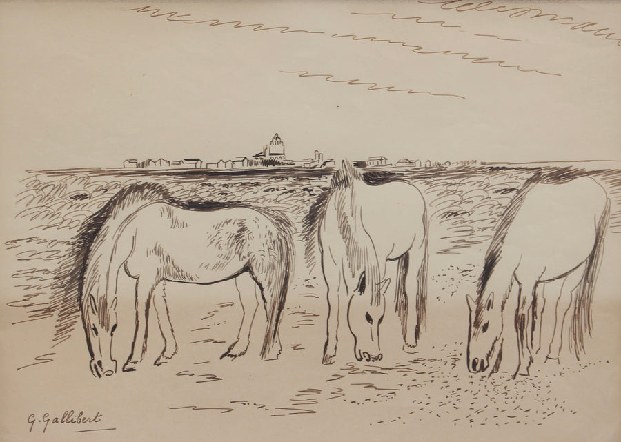 'Grazing Horses in the Camargue' by Genevieve Gallibert (circa 1930s)