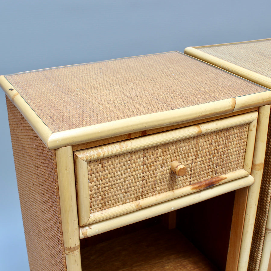 Pair of Italian Rattan and Wicker Bedside Tables (circa 1970s)