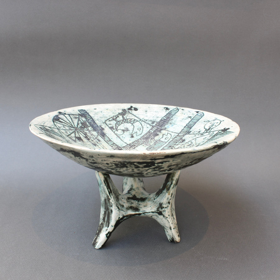 Mid-Century French Ceramic Bowl on Tripod Stand by Jacques Blin (circa 1950s)