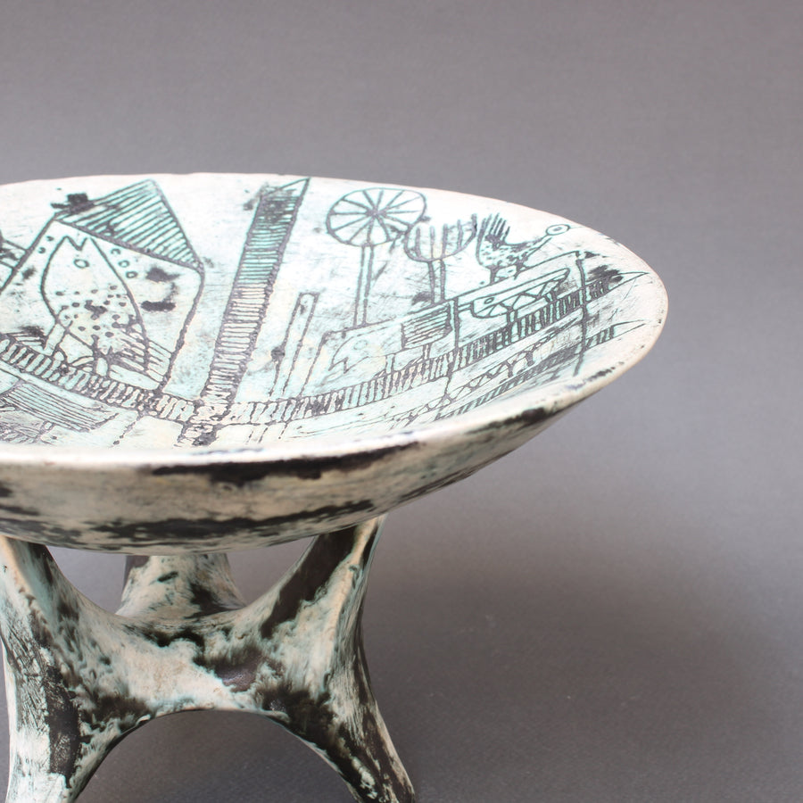 Mid-Century French Ceramic Bowl on Tripod Stand by Jacques Blin (circa 1950s)