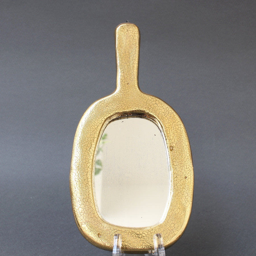 Ceramic Oval Shaped Hand Mirror by François Lembo (circa 1960s)