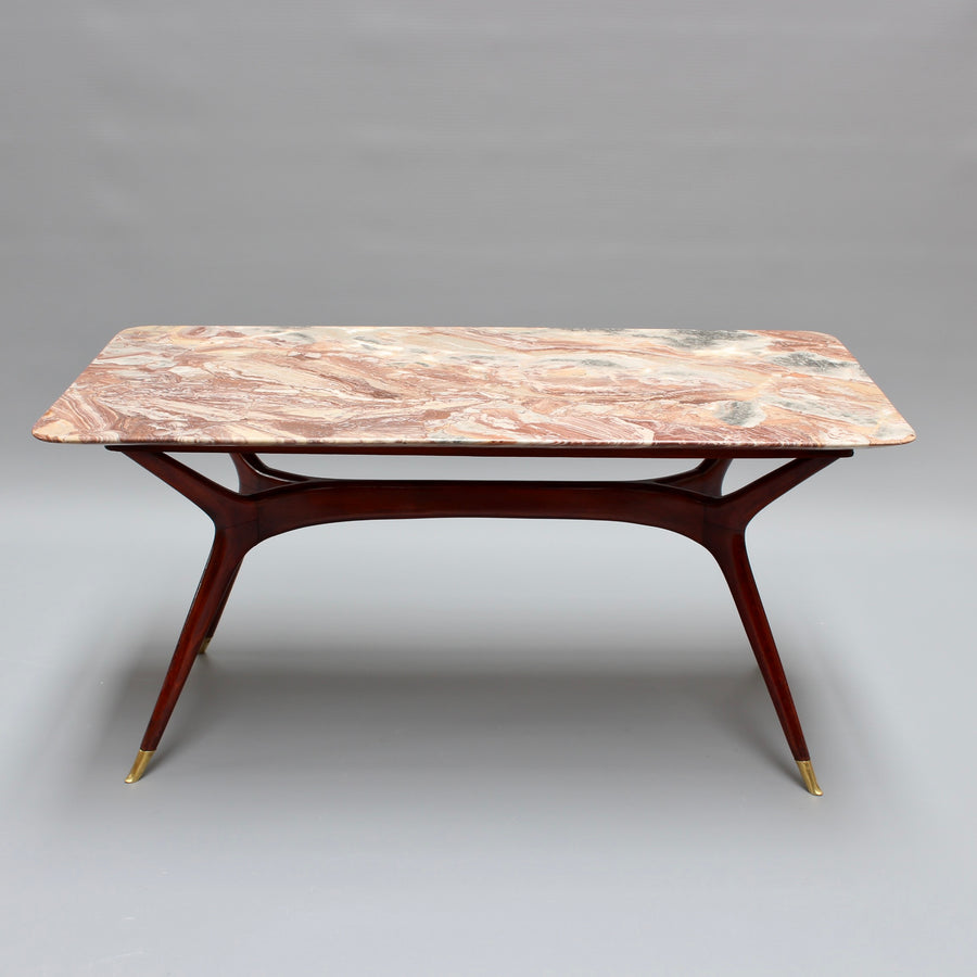 Mid-Century Italian Coffee Table with Marble Top Attributed to Ico Parisi (1950s)