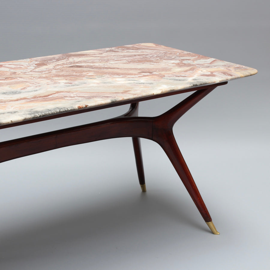 Mid-Century Italian Coffee Table with Marble Top Attributed to Ico Parisi (1950s)