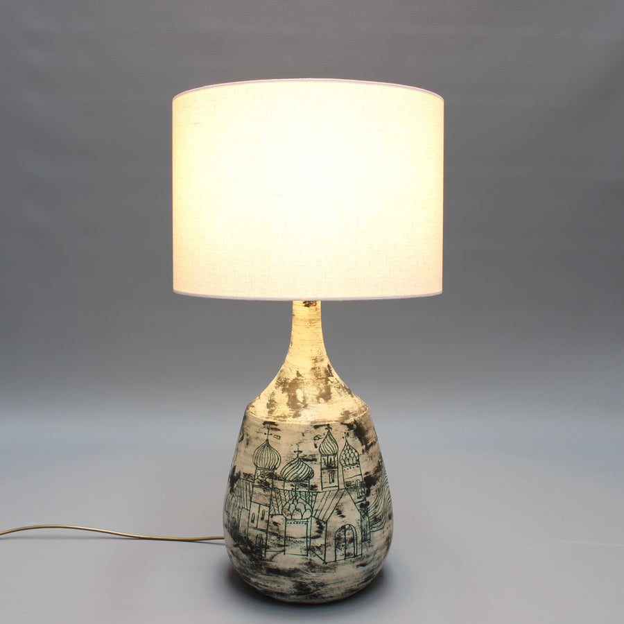 Vintage French Ceramic Lamp with Russian Motif by Jacques Blin (circa 1950s) - Large