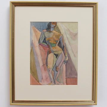 Cubist Nude Portrait of Standing Woman by Kosta Stojanovitch (circa 1950s)
