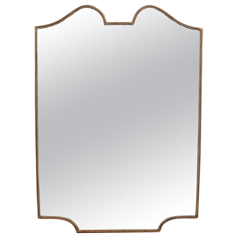 Mid-Century Italian Wall Mirror with Brass Frame and Beading (circa 1950s)