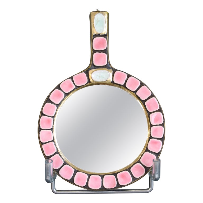 French Ceramic Tiled Hand Mirror by Mithé Espelt (circa 1970s)