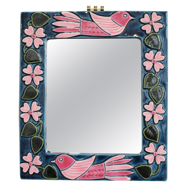 French Vintage Ceramic Wall Mirror by Mithé Espelt (circa 1960s)