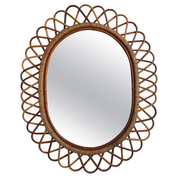 Italian Vintage Rattan Wall Mirror (circa 1960s)