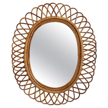 Mid-Century Italian Rattan Wall Mirror (circa 1960s)
