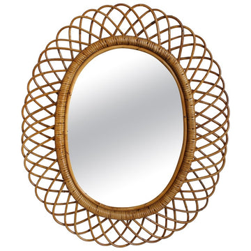 Vintage Italian Rattan Wall Mirror (circa 1960s)