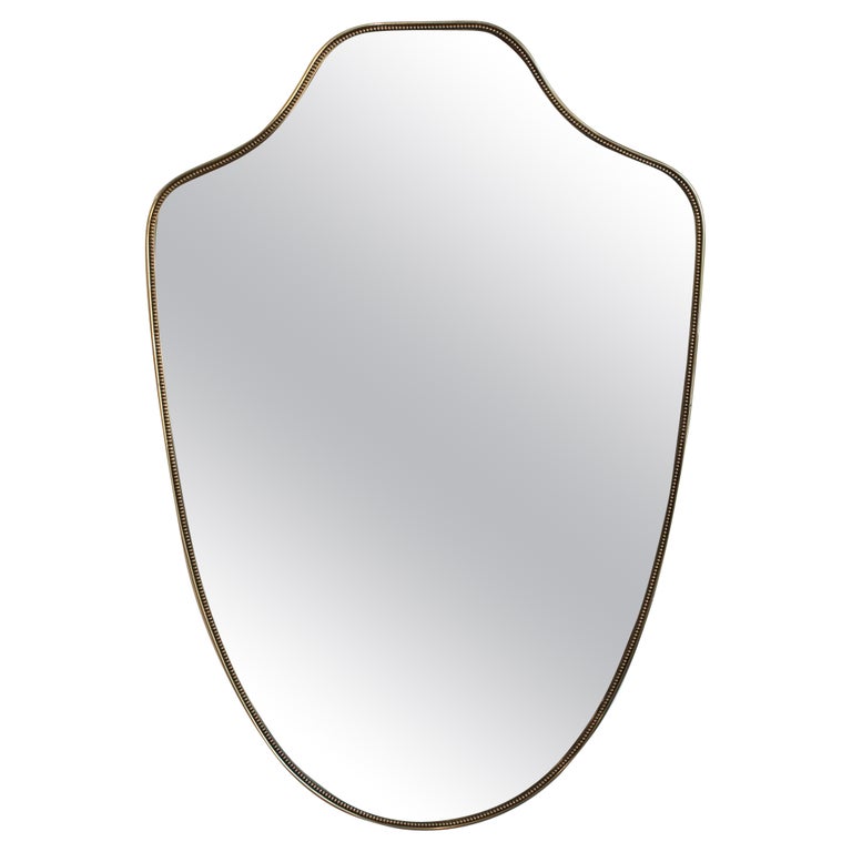 Mid-Century Italian Wall Mirror with Brass Frame and Beading (circa 1960s)