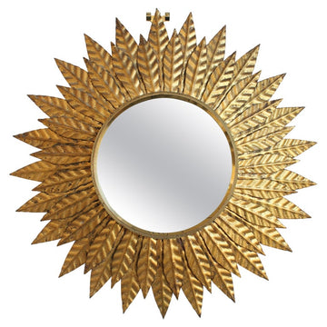 Vintage Spanish Gilt Metal Sunburst Wall Mirror (circa 1960s) by S. Domenech