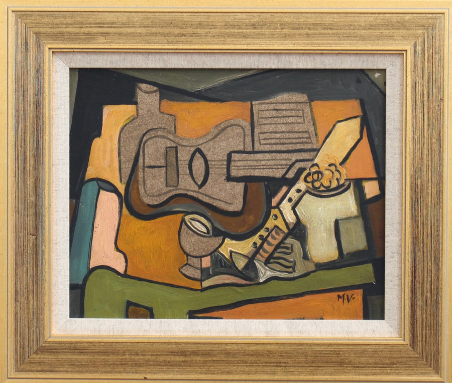 'Symphony of Colour: Cubist Still Life with Guitar and Wine', Berlin School (circa 1960s)