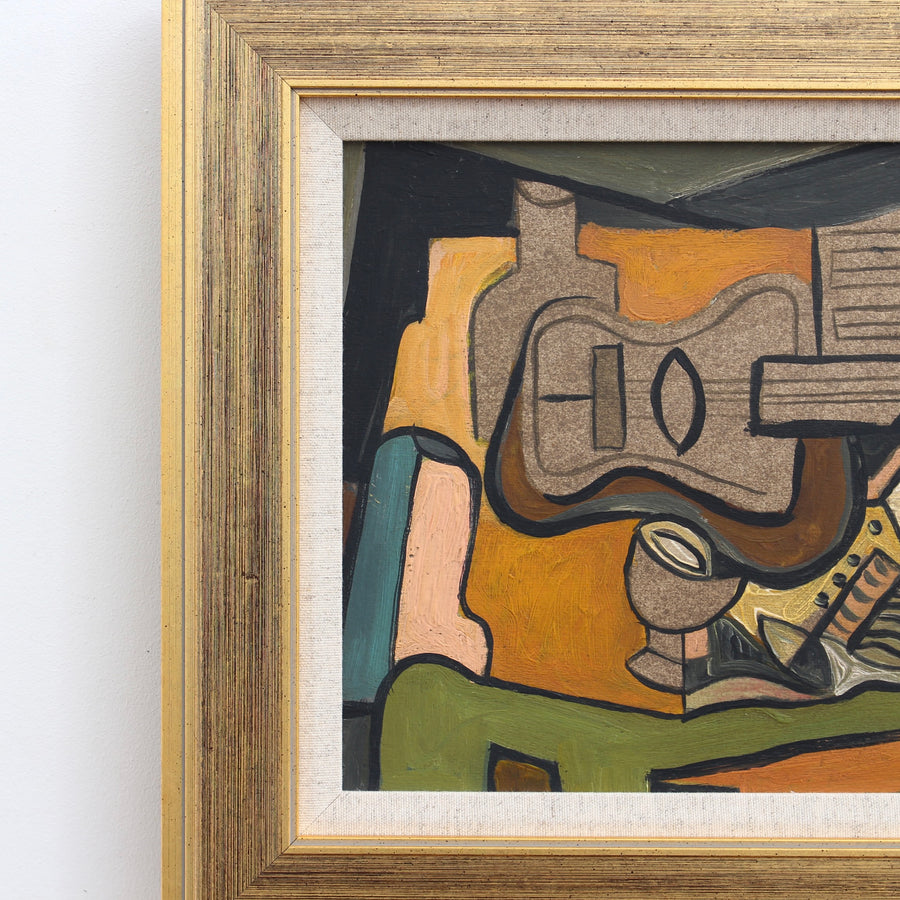 'Symphony of Colour: Cubist Still Life with Guitar and Wine', Berlin School (circa 1960s)