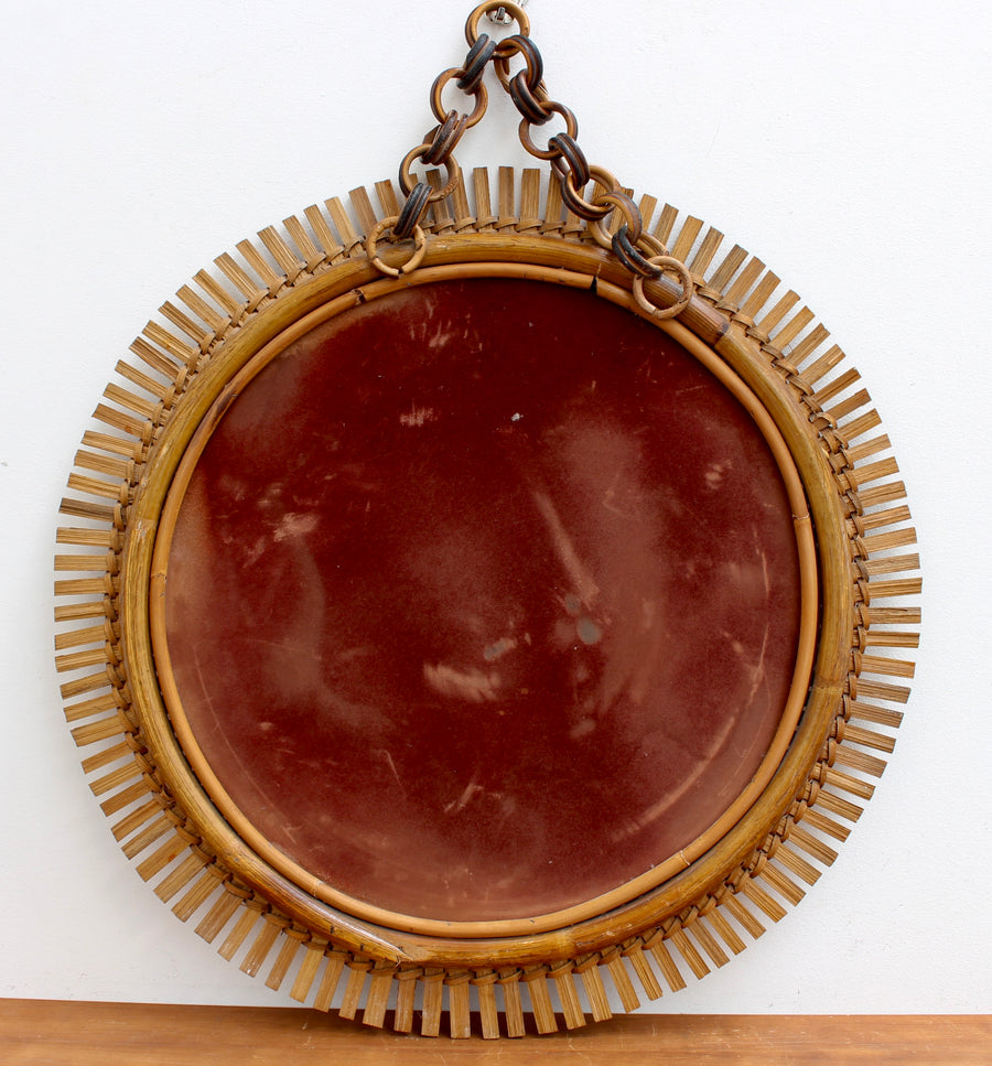 Vintage Italian Round Wall Mirror with Hanging Chain (circa 1960s)