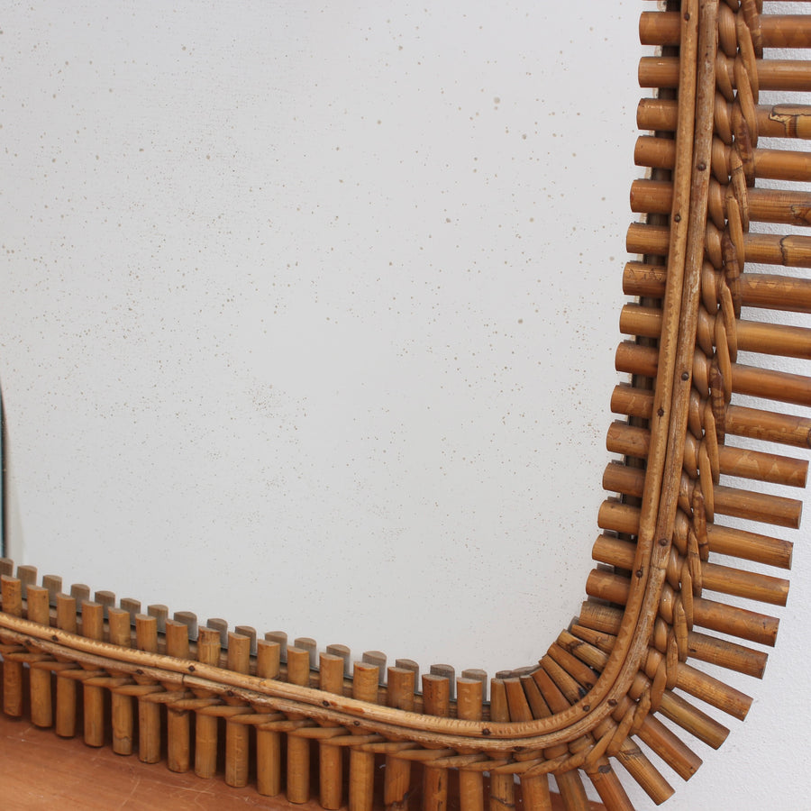 Mid-Century Italian Rattan Mirror with Hanging Chain (circa 1960s)