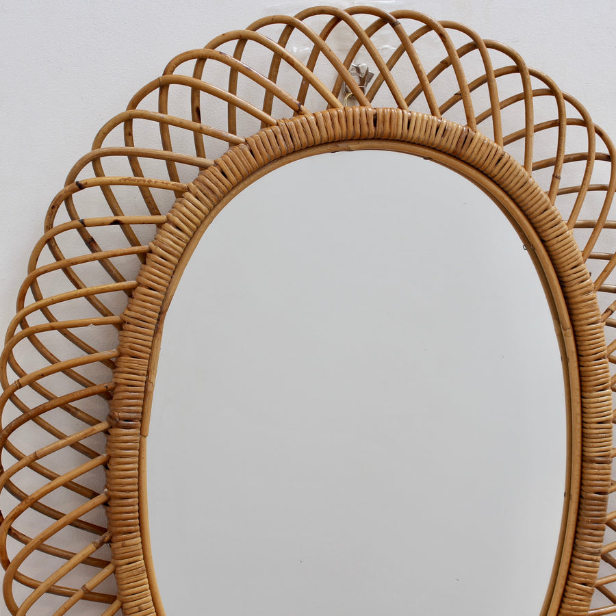 Italian Vintage Rattan Oval Wall Mirror (circa 1960s)