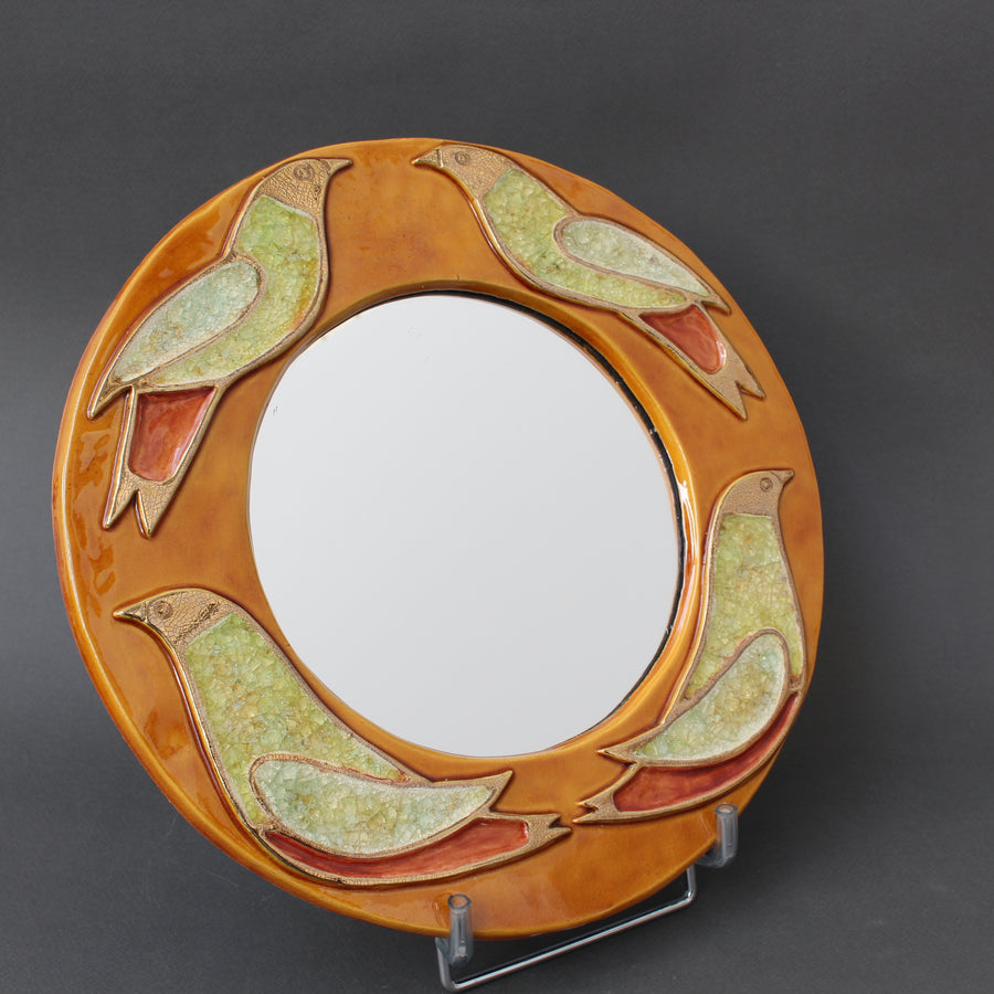 Vintage French Ceramic Wall Mirror by Mithé Espelt (circa 1960s)