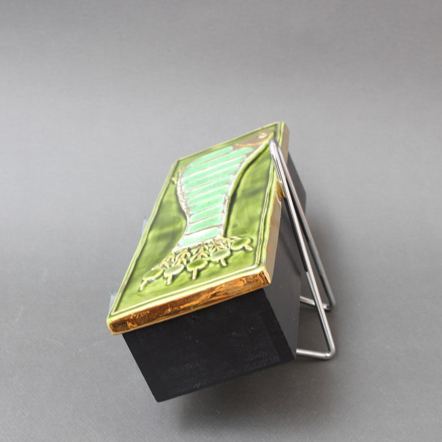 Vintage French Jewellery Box with Decorative Ceramic Lid by Mithé Espelt (circa 1960s)