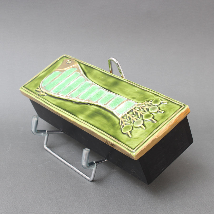 Vintage French Jewellery Box with Decorative Ceramic Lid by Mithé Espelt (circa 1960s)