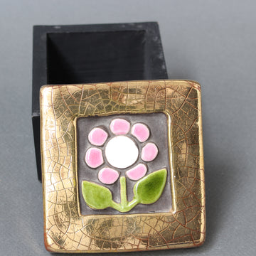 Vintage French Jewellery Box with Decorative Ceramic Lid by Mithé Espelt (circa 1960s)