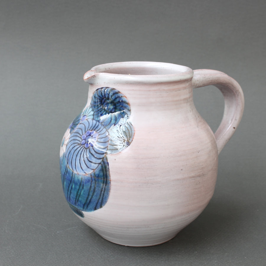 French Ceramic Pitcher with Flower Motif by the Cloutier Brothers (circa 1970s)