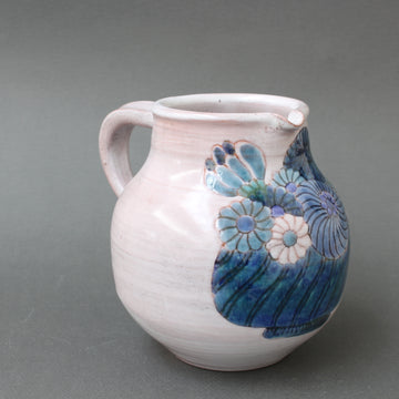 French Ceramic Pitcher with Flower Motif by the Cloutier Brothers (circa 1970s)