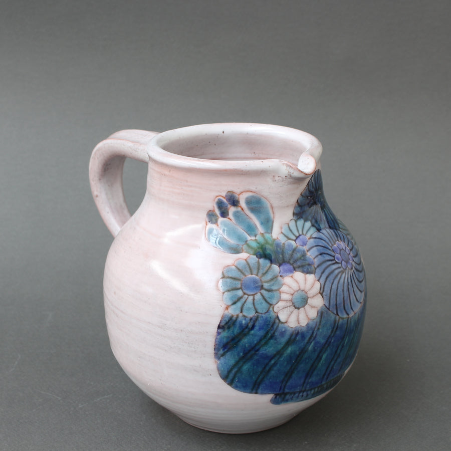 French Ceramic Pitcher with Flower Motif by the Cloutier Brothers (circa 1970s)