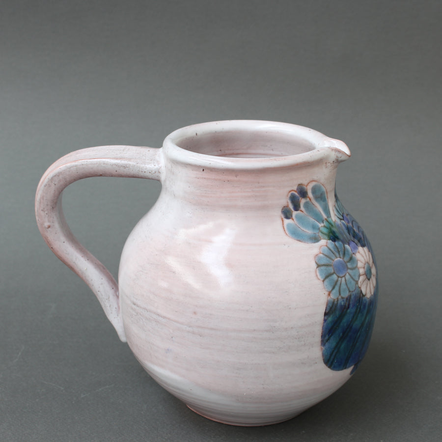 French Ceramic Pitcher with Flower Motif by the Cloutier Brothers (circa 1970s)