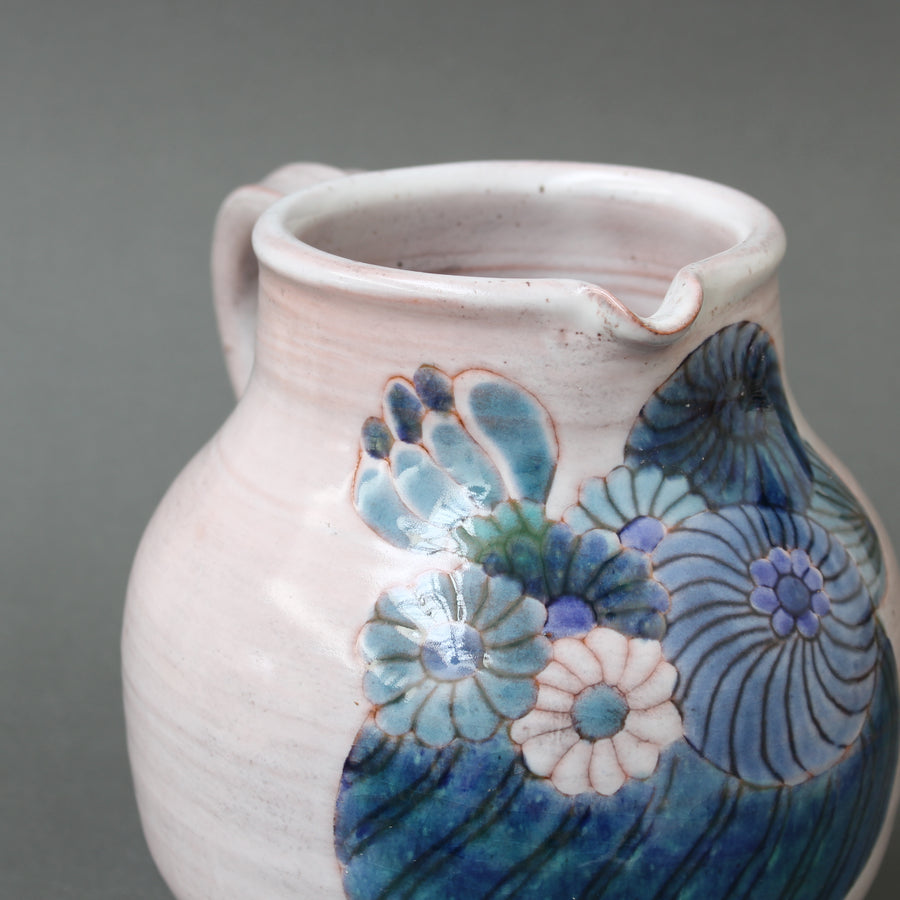 French Ceramic Pitcher with Flower Motif by the Cloutier Brothers (circa 1970s)