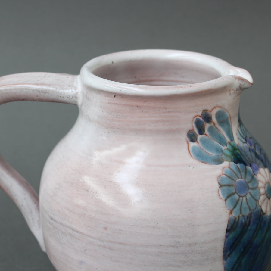 French Ceramic Pitcher with Flower Motif by the Cloutier Brothers (circa 1970s)