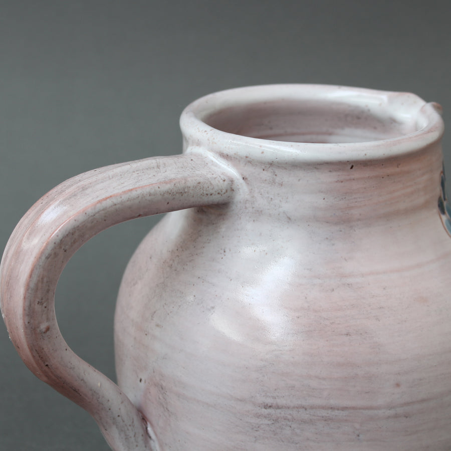 French Ceramic Pitcher with Flower Motif by the Cloutier Brothers (circa 1970s)