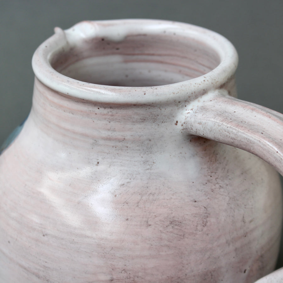 French Ceramic Pitcher with Flower Motif by the Cloutier Brothers (circa 1970s)