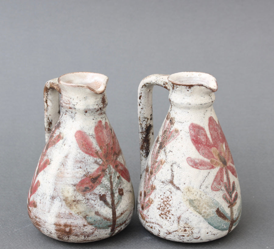Pair of French Decorative Ceramic Vessels with Handle and Spout (circa 1960s) - Small