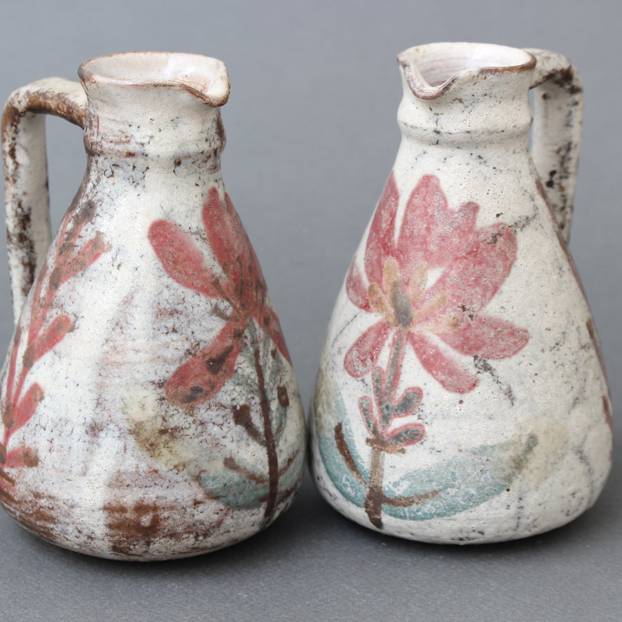 Pair of French Decorative Ceramic Vessels with Handle and Spout (circa 1960s) - Small