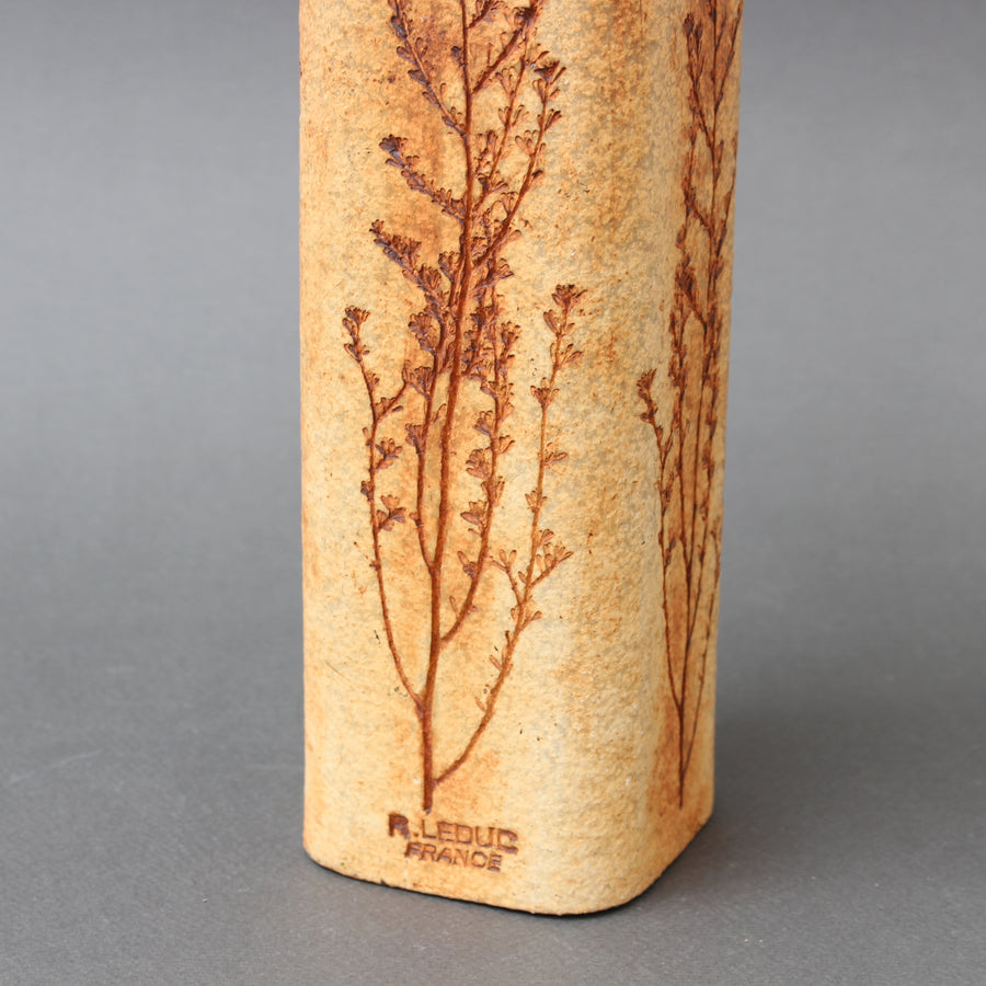 Vintage French Ceramic Vase with Plant Motif by Raymonde Leduc (circa 1960s)